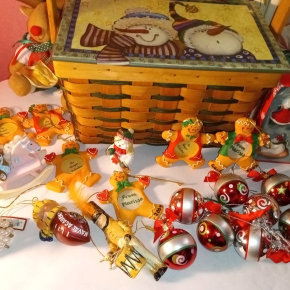 CHRISTMAS TREASURE BASKET FILLED WITH ORNAMENTS - Picture 3 of 15